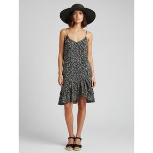 NEW DEX Black White Size Small Ditsy Floral Ruffle Hem Spaghetti Strap‎ Dress